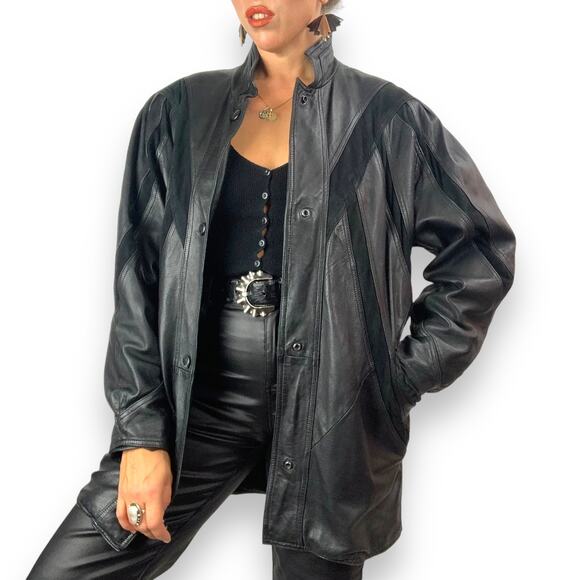 ❌SOLD❌Vintage MILAN LEATHERWEAR long black leather and suede jacket - Picture 12 of 13